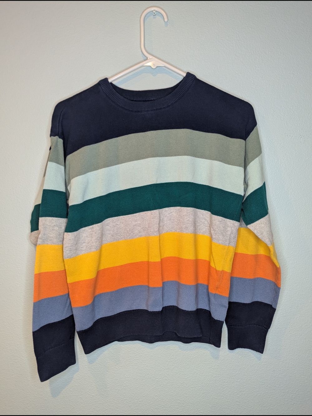Kid's Multi-Stripe Crewneck Sweater - Blue/Teal/Yellow